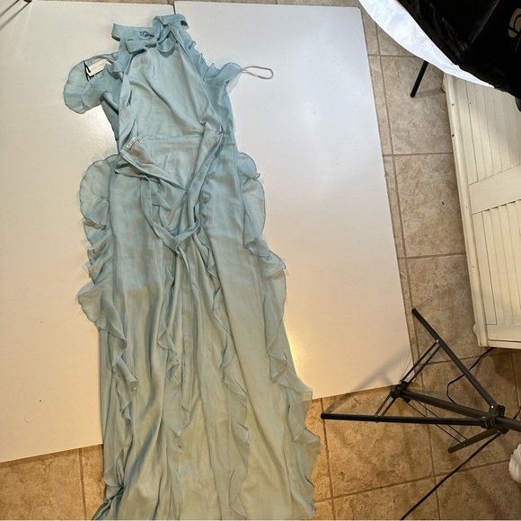 Lovers & Friends Light Blue Eden Ruffle Halter Neck High Neck Dress NWT XS - Picture 10 of 16